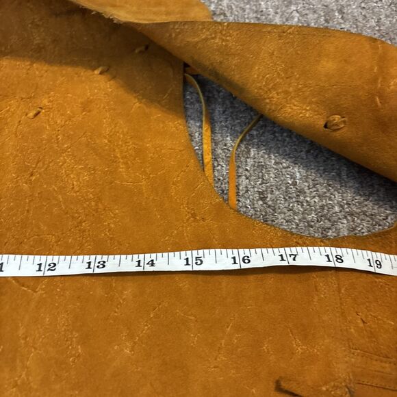 1970s Leather Suede Gold Yellow Fringe Vest Long Vtg (see measurements) - Picture 3 of 7